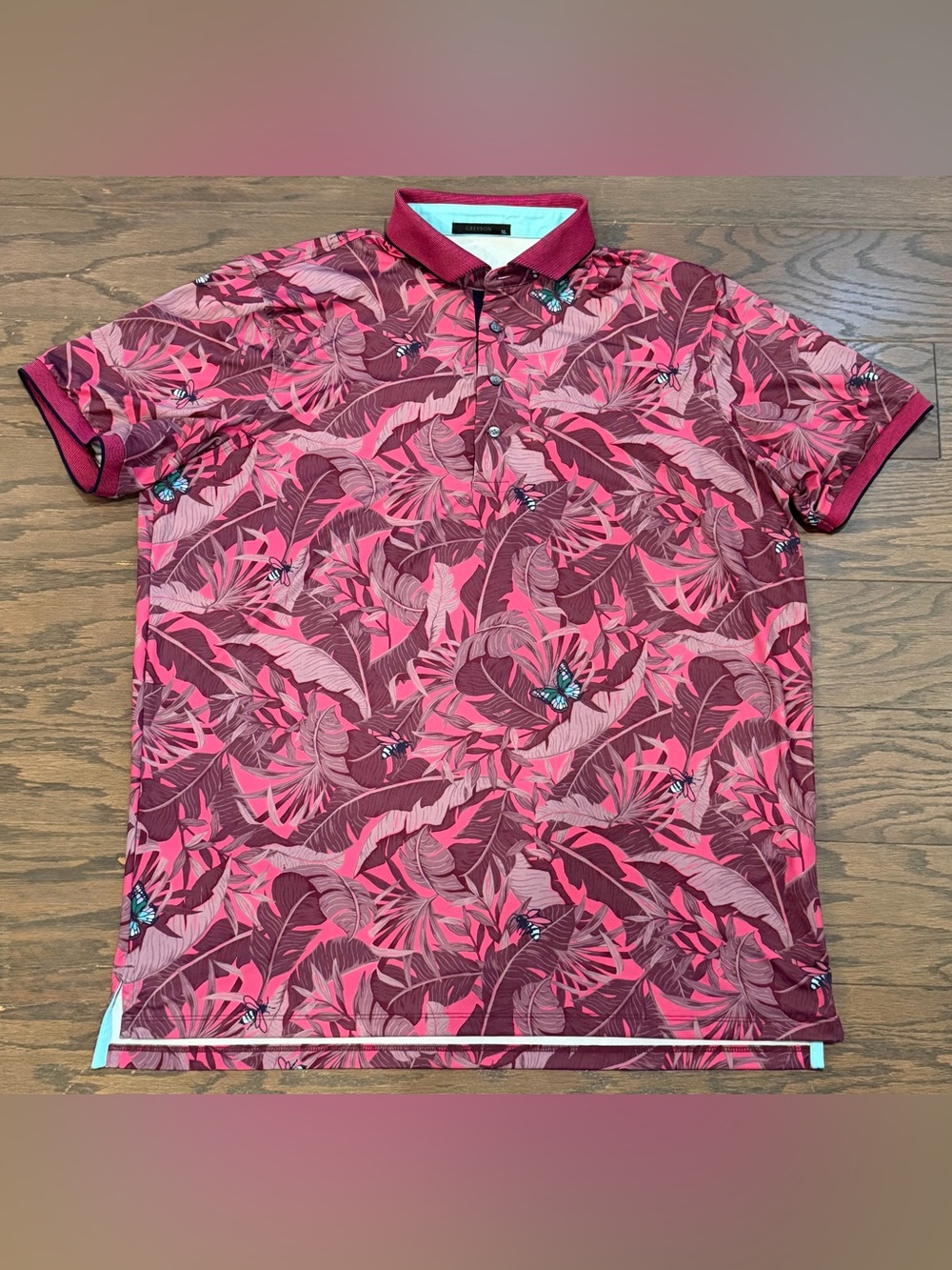 Greyson Men’s Lost World Multicolor Floral Golf Polo Shirt Hawkeye Red - Size XL
